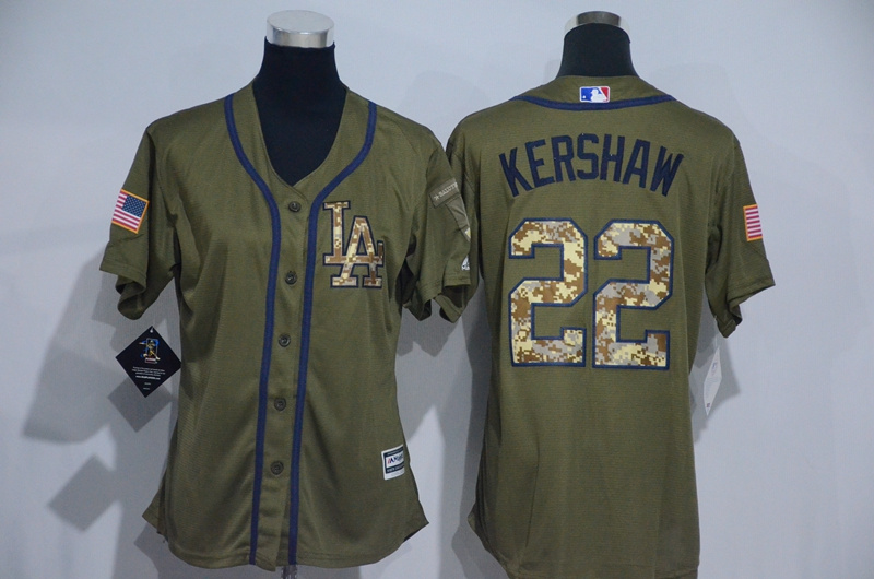 Womens 2017 MLB Los Angeles Dodgers #22 Kershaw Green Salute to Service Stitched Baseball Jersey